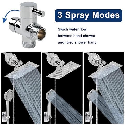 High Pressure 8 Inch Square Filtered Shower Head With 5 Settings Handheld Rain Style Shower Filter Kit modes display