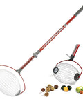 Workhorse Yard Cleanup Roller With Roomy Collection Bin That Snags Walnuts Apples And Tennis Balls Straight Away features a long, red handle and mesh cage.