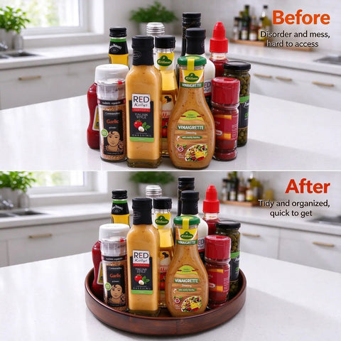 12 Inch Bamboo Lazy Susan Turntable For Kitchen Pantries Delivers Slick 360 Spin To Keep Condiments Grabbed Instantly in use, organized spices.