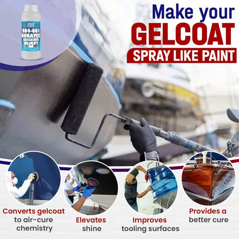 Application of Clear Hi Gloss Gelcoat Additive For Pro Grade Air Cure Finish That Turns Gelcoat Porcelain Hard With High Gloss Without Wax Or PVA Ideal For Marine Restorations on boat