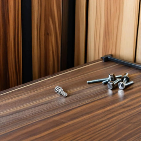 VICASKY 108 Piece Stainless Steel Screw Nut Set M2 To M5 With Round Head Machine Screws And Washers on wooden surface.
