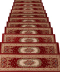 Set Of 13 Non Slip Washable Stair Treads Carpet With Skid Resistant Rubber Backing For Indoor Wooden Stairs Self Adhesive Stair Protectors 10.2 By 25.2 Inches Alexander Red displayed on stairs.