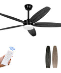 52 Inch Outdoor Ceiling Fan With Light And Remote, 5 Wood Blades In Two Finishes, Dimmable LED Light With Color Temperature 3000K To 6000K