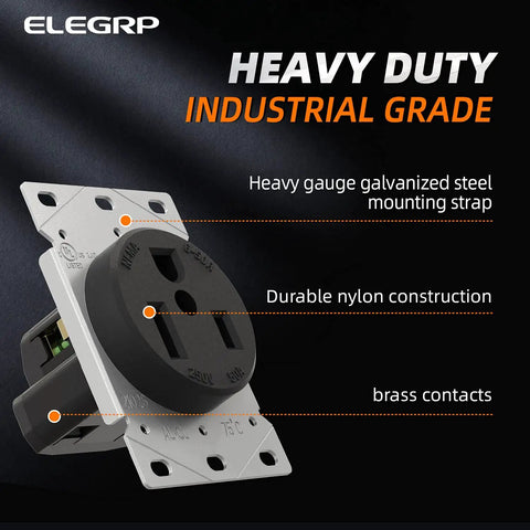 50 Amp 250V Flush Mount Power Outlet NEMA 6 50R Welder Receptacle with galvanized steel mounting strap