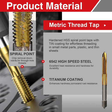M6 X 1 Spiral Point Tap And 5mm Twist Drill Bit Set featuring HSS 6542 steel and TiN coating for stainless and alloy steel drilling