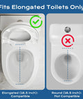 Elongated Bidet Toilet Seat With Adjustable Water Pressure Self Cleaning Nozzles Slow Close Lid fits elongated toilets only, image comparing sizes.