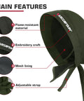 2 Pack Welding Do Rag Cap For Men Olive Green XL Fireproof Flame Resistant Cotton Welding Hat with mesh lining and strap