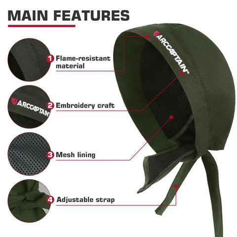 2 Pack Welding Do Rag Cap For Men Olive Green XL Fireproof Flame Resistant Cotton Welding Hat with mesh lining and strap