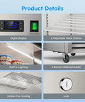 Heavy Duty Commercial Freezer 52 Cubic Feet Capacity Slick Stainless Steel Build showing digital display and adjustable shelves.