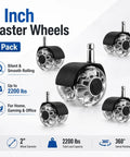 2 Inch Heavy Duty Chair Caster Wheels 5 Pack Silent Swivel Replacement Casters Clear dual wheel design with smooth gliding.
