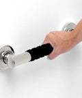 Hand gripping 1-1/4 X 24 Inch Stainless Steel Bath Safety Grab Bar With No Slip Rubber Grip ADA Compliant 500 Lb Load Capacity Decorative Miami Collection Brushed Nickel Pack Of 2