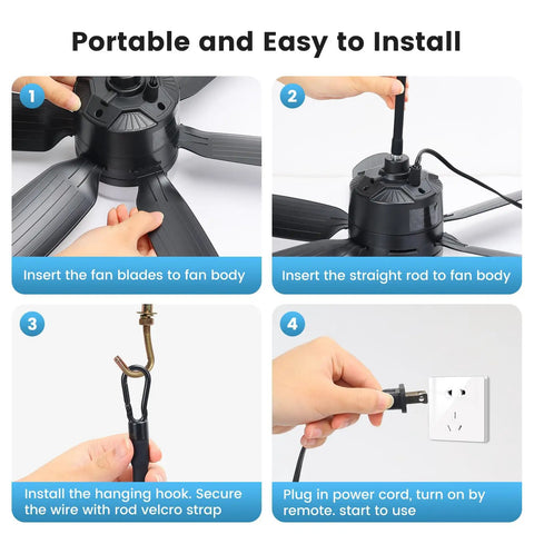 Step-by-step installation of Outdoor 20.5 Inch Plug-In Ceiling Fan With Light For Gazebo And Patio-Ready Canopy Tent Porch Or RV