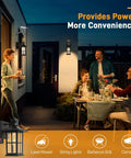 People enjoying evening with Porch Lights With Outlet GFCI Motion Sensor Outdoor Wall Light Black Waterproof Dusk To Dawn Lantern