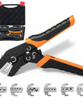 All In One 6 In 1 Crimping Tool Kit With Quick Change 6 Dies Ratcheting Wire Crimper Tool For DuPont Ferrule Open Barrel Heat Shrink Insulated Non Insulated Solar Case Included