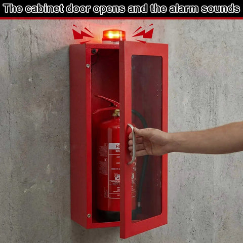 10 Lb Fire Extinguisher Cabinet With Alarm, Wall And Surface Mount Steel Safety Case For Indoor Outdoor Use, Installed