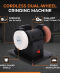 Kick Some Rust Off With This Cordless Mini Bench Grinder Featuring Dual Coarse And Fine Grind Wheels Li Battery Powered Grab And Go Design for quick rust removal with dual wheels.