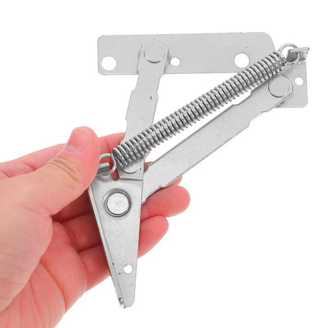 Person holding Beefy Heavy Duty Folding Sofa Bed Hinges Set, 2 Pieces, Silver Finish, 80 Degree Cabinet Corner Lifting Brackets