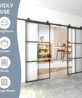 Double Barn Door Set 72 By 96 Inches With 12 Feet Hardware Kit Includes Two 36 By 96 Clear Tempered Glass Panels Aluminum Frame