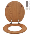 Round Wooden Toilet Seat With Metal Hinges Fits American Standard Toilets Easy To Install, Smooth Comfy Surface With Real Wood Veneer Finish