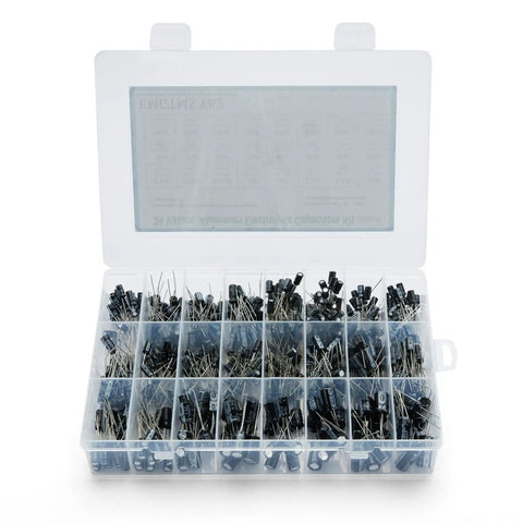 Dope Electrolytic Capacitor Kit With 24 Values And 500 Pieces From 0.1uF To 1000uF 10V 16V 25V 50V Aluminum Capacitors In Clear Storage Box