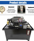 Dinenovote 3750w Hydraulic Power Unit With 80L Tank, pressure gauge and liquidometer for monitoring oil levels.