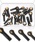Beefy 20 Pieces M2 M2.5 M3 Ball Head Tie Rod Ends Set For RC Crawler Cars Lever Steering Linkage Ball Joint Ends 4 Sizes Ball Head Holders Without Screws And Nut, black metal set