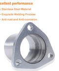 Heavy Duty Plugs Right In 3 Bolt Exhaust Flange Repair Kit With Gaskets Bolts And Mounting Hardware Universal 1.75 Inch stainless steel flange close-up.