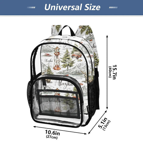 Clear PVC Camping Backpack For Kids See Through Daypack With Adjustable Padded Straps Waterproof Tear Resistant Outdoor Adventure Bag For Boys And Girls, Alaska design, universal size.
