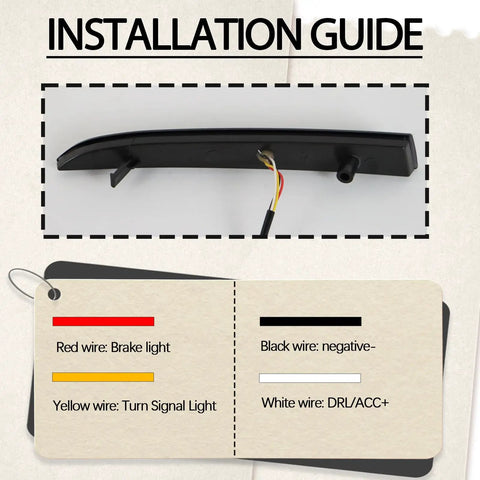 Installation guide for LED Rear Bumper Reflector Light For Chevy Camaro 2016-2024, showing wire connections and colors.