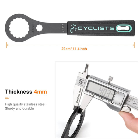 Bike Bottom Bracket Tool 16 By 44mm Install And Removal Wrench For Shimano Hollowtech II BB with rubber handle, 29cm length.