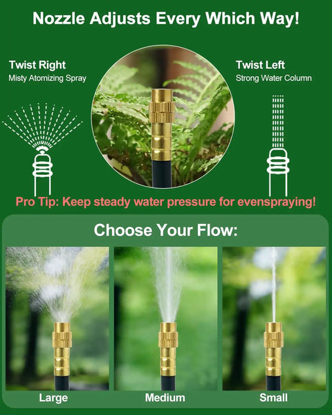 5/16 Inch Drip Irrigation Kit 100ft High Flow Garden Watering System with adjustable 360-degree brass misting nozzle and flow options