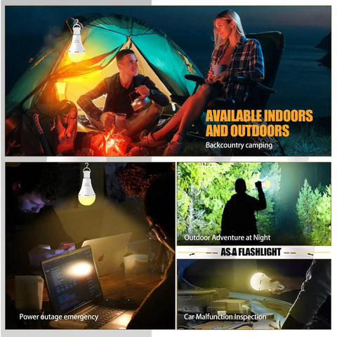 Emergency Rechargeable Light Bulbs Six Pack For Power Outages A21 9W 60W Equiv lighting a campsite and emergency areas