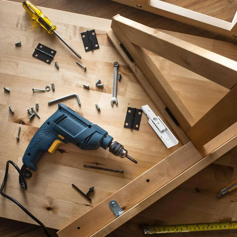 Toolkit with drill and screws for install of Smooth Drawer Slide Rails For Cabinets And Dressers, Stainless Steel and Aluminum 60mm