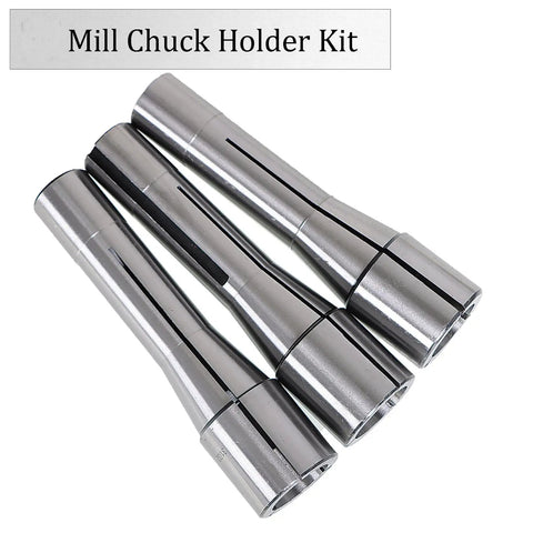 R8 Collet Set 29-Piece 1/32 Inch to 1 Inch Mill Collets Kit in Steel for Mill Machine with Chuck Holder, three collets shown