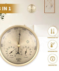 Three In One All Season Weather Station With Thermometer Barometer Hygrometer Indoor Outdoor Temperature Humidity And Pressure Monitor For Home Office Greenhouse Wall Or Desk Mount Easy Read Display, shown mounted on a wall.