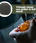 Triangle Polishing Abrasive Media 4mm 500g For Tumbling Machines Jewelry Buffing And Rock Tumbling Polishers Silicon Carbide Ceramic Polishing Filler For Industrial Finishing Pro Grade Heavy Duty close-up view with hand polishing detail