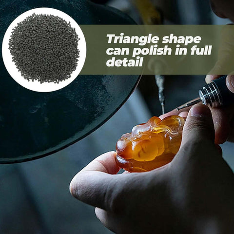 Triangle Polishing Abrasive Media 4mm 500g For Tumbling Machines Jewelry Buffing And Rock Tumbling Polishers Silicon Carbide Ceramic Polishing Filler For Industrial Finishing Pro Grade Heavy Duty close-up view with hand polishing detail