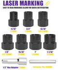 Nine Piece Pro Grade Heavy Duty Bolt Extractor Kit With Half Inch Drive Impact Lug Nut Remover Tools 17 To 27mm set with sizes shown