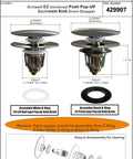 Universal Bathroom Sink Drain Stopper That Fits Most Pop Up Drains For Vessel Sinks And Lavatories With Detachable Hair Catcher Strainer In Oil Rubbed Bronze Finish And Easy Install Plumber Tested In US product specification sheet