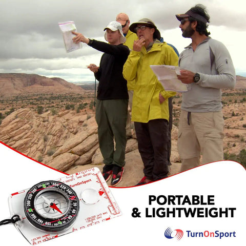 Group using Hiking And Backpacking Compass For Quick Navigation Dope Field Tool with 360 Degree Bezel while map reading outdoors