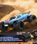 Hyper Go H16MT 1/16 4x4 Brushless RC Truck with Updated ESC, blue design, racing on dirt trail, featuring power unit.