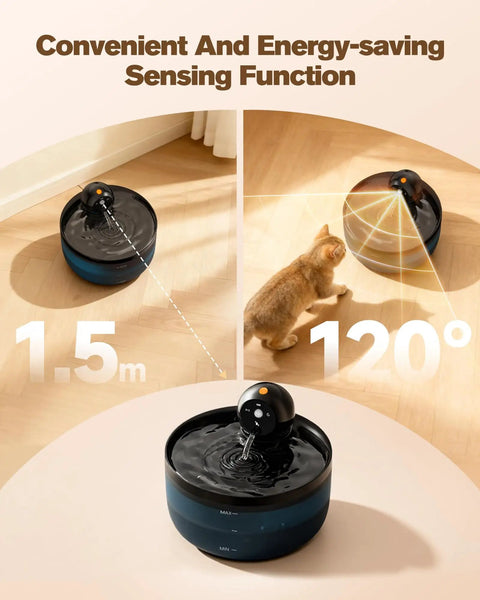 Wireless Cat Water Fountain Cordless No Cords Needed Battery Operated 88 Oz Black Pet Water Dispenser With Quiet Pump And Motion Sensor