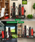 Four Bag Golf Bag Storage Rack With Wheels For Garage And Home Use All In One Organizer with golf bags in home and garage settings
