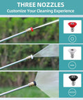 Beast Mode High Pressure Hose Nozzle With Three Tips, Quick Connect Garden Hose Wand showing red, white, black nozzles.