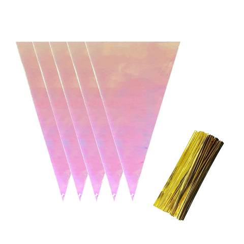 50 Pack Cone Shaped Clear Cellophane Treat Bags With Twist Ties Rainbow Color Party Favor Bags For Treats And Gifts Great For Birthdays Weddings And DIY Gift Wrapping