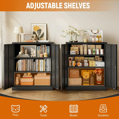 Heavy Duty 36 Inch Black Metal Storage Cabinet With Locking Doors, 2 Adjustable Shelves, Rust-Resistant Steel