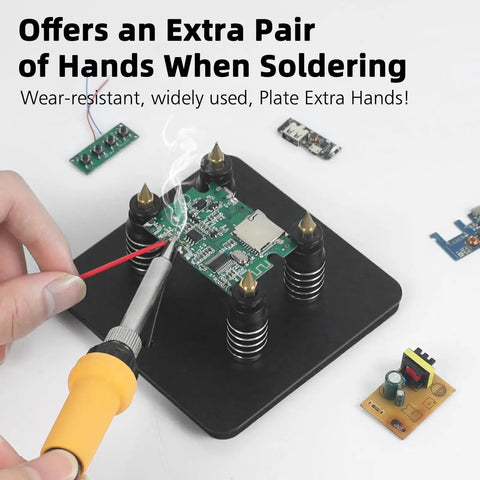 Magnetic PCB Holder Set For Soldering Dope 4 Piece Magnetic Base Pillar Stands with soldering iron in use