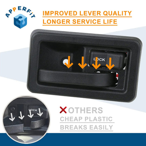Close-up of Jeep Wrangler Exterior And Interior Door Handles With Keepers Kit for YJ TJ 1991 2002, highlighting improved lever quality.