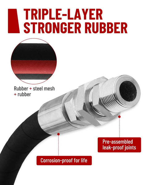 60 Inch Air Compressor Jumper Hose Kit With Three Quarter Inch NPT Swivel Ends Durable Three Layer Rubber Industrial Grade