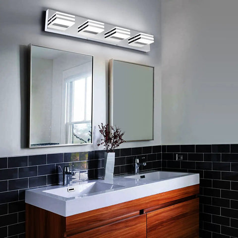 Four Light Chrome Bathroom Vanity Light Over Vanity 27 Inch LED Bath Bar Fixture 24W 6000K Daylight Modern Mirror Lighting